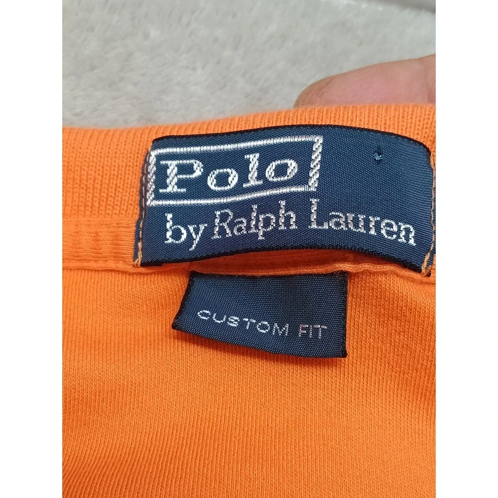 Polo Ralph Lauren Shirt Mens L Short Sleeve Orange Polo Green Pony Custom Fit.